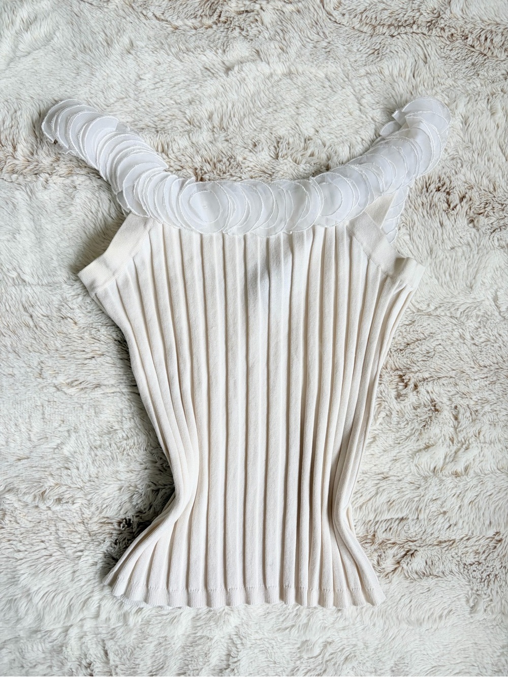 🤍✨ Y2K Vintage Silk Blend Off-Shoulder Ribbed Top Coquette Balletcore Fairycore